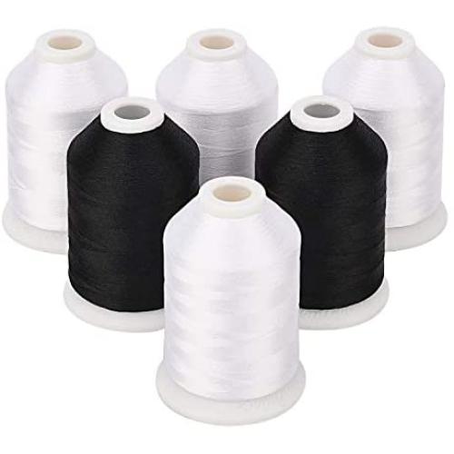 Simthread 4 White 2 Black 60WT Embroidery Sewing Bobbin Machine Thread - 1500 Meters Spool ea