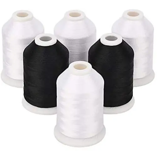 Simthread 4 White 2 Black 60WT Embroidery Sewing Bobbin Machine Thread - 1500 Meters Spool ea