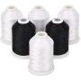 Simthread 4 White 2 Black 60WT Embroidery Sewing Bobbin Machine Thread - 1500 Meters Spool ea