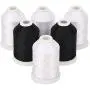 Simthread 4 White 2 Black 60WT Embroidery Sewing Bobbin Machine Thread - 1500 Meters Spool ea