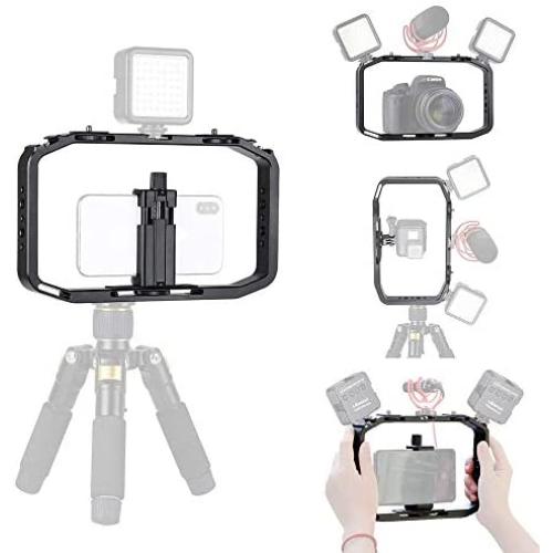 Upgrade M-Rig Metal Smartphone Video Rig with 3 Cold Shoe Mount Compatible with GoPro Series Hero 8 7 6 5, for DJI OSMO Action, Smartphone Camera DSLR Video Shooting/Filming Add Microphone Video Light