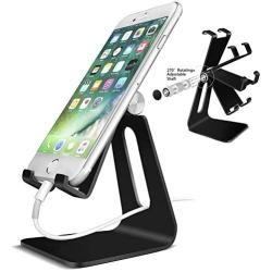 POKANIC Cell Phone Stand Dock Holder Cradle Mount Organizer Charger StationTable, Desktop Bed Office School Kitchen Travel Foldable Portable Adjustable, Multi-Angle Aluminum Non-Slip, Kids (Black)