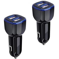 Car Charger, 2.4A 12W AndHot 2 Pack Mini Dual USB Port Car Charger Adapter Plug Compatible with iPhone 11 Pro Max XR XS X 8 7 6S Plus, Samsung Galaxy S10 Note 10 A50, LG, Moto, Google Pixel, Android