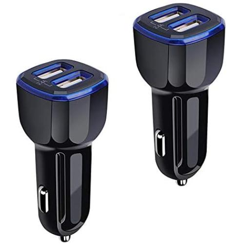Car Charger, 2.4A 12W AndHot 2 Pack Mini Dual USB Port Car Charger Adapter Plug Compatible with iPhone 11 Pro Max XR XS X 8 7 6S Plus, Samsung Galaxy S10 Note 10 A50, LG, Moto, Google Pixel, Android