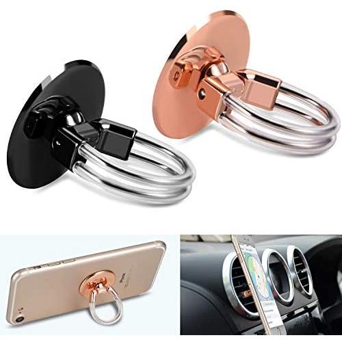 IVSO Finger Ring Stand, Cell Phone Ring Holder 360 Rotation Ring Car Mount for All Smartphone,Finger Grip Rings (Black and Rosegold)