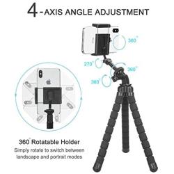 Phone Tripod, Flexible Tripod, Upgrade 4-Axis Angle Adjustment, Unique 360° Rotating Holder, Sturdy Octopus-Style Legs, and Wireless Remote Shutter for iPhone, Android Phone, DSLR Camera, and GoPro.