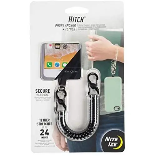 Nite Ize Hitch Plus Tether - Universal Phone Case Anchor and Tether for Drop Protection - Black Tether (HPAT-01-R7)