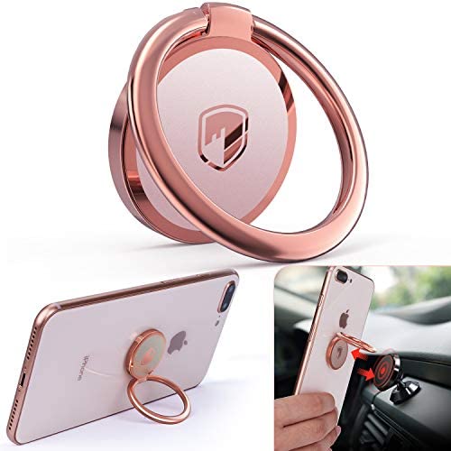 Phone Ring Holder Finger Kickstand - FITFORT 360° Rotation Metal Ring Grip for Magnetic Car Mount Compatible with All Smartphone-Rose Gold