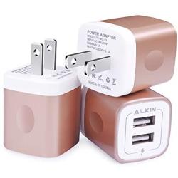 USB Charging Box, Charger Adapter, Ailkin 3-Pack 2.1Amp Dual Port Fast Charge Plug Cube Base Replacement for iPhone X/8/7/6S/6S Plus/6, Samsung Galaxy S7/S6/S5 Edge, LG, HTC, Huawei, Moto, Kindle