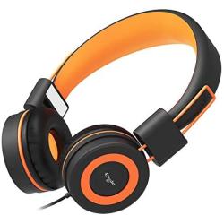 Elecder i37 Kids Headphones Children Girls Boys Teens Foldable Adjustable On Ear Headphones 3.5mm Jack Compatible iPad Cellphones Computer MP3/4 Kindle Airplane School Tablet Orange/Black