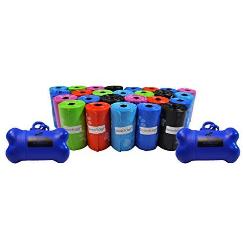 Downtown Pet Supply Dog Pet Waste Poop Bags with 2 Leash Clips and Dispensers (Bags: 520, 740, 1000, or 2200, Colors: Rainbow, Rainbow with Paw Prints, Blue, Black, Black Paw Prints, Pink, Purple)