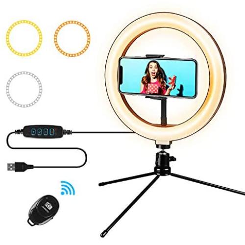 LED Ring Light 10” with Stand and Phone Holder, Selfie Ring Light with 3 Light Modes and 10 Brightness Level for Live Stream, Makeup, Photography, Youtuber, Vlogging, TikTok (10”/26CM)