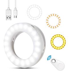 Disnadda Selfie Ring Light,3 Lighting Modes Rechargeable Clip on Selfie Fill Light with 40 Led for iPhone Laptop Android Smart Phone Photography, Camera Video, Girl Makes Up(White)