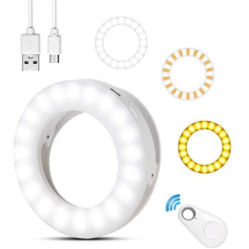 Disnadda Selfie Ring Light,3 Lighting Modes Rechargeable Clip on Selfie Fill Light with 40 Led for iPhone Laptop Android Smart Phone Photography, Camera Video, Girl Makes Up(White)