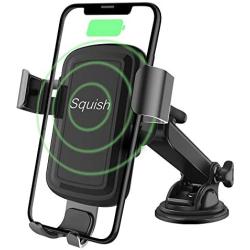 Wireless Charger Car Phone Mount, Squish Qi Fast Charging Wireless Car Charger Mount 10W 7.5W, Cell Phone Holder for iPhone Xs Max/XS/XR/X/8Plus/8 and for Samsung S10/S9/S9+/S8/S8+/Note9/Note8 etc