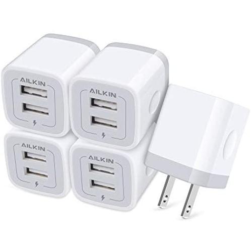 AILKIN USB Plug, Wall Charger Fast Charging Block, Power Adapter Cube 2 Port Charge Travel Brick Cell Quick Chargers Box cargador for iPhone SE, 11Pro Max, Samsung Galaxy, LG, iPad, X, 8, 7,6 Plus