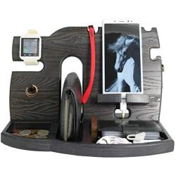 BarvA Wood Dock-ing Station Tray Cell-Phone Smart-Watch Holder Men Charging Accessory Night-Stand Father Mobile Gadget Dark Organizer Dresser Wallet Storage Adult Anniversary Birth-day Graduation Gift