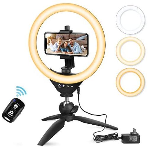 10” LED Selfie Ring Light with Tripod Stand and Phone Holder, Aureday Mini Halo Light for Live Stream/Makeup/YouTube Video/Photography, Compatible with iPhone Android