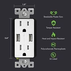 TOPGREENER 4.8A High Speed USB Wall Outlet, 15A Tamper-Resistant Receptacles, Compatible with iPhone XS/MAX/XR/X/8/7, Samsung Galaxy S9/S8/S7, LG, HTC Other Smartphones, UL Listed, TU21548A