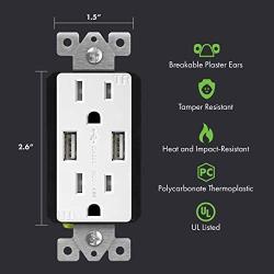 TOPGREENER 4.8A High Speed USB Wall Outlet, 15A Tamper-Resistant Receptacles, Compatible with iPhone XS/MAX/XR/X/8/7, Samsung Galaxy S9/S8/S7, LG, HTC Other Smartphones, UL Listed, TU21548A