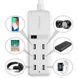 Aluratek 6 Port 2.1A USB Charging Hub with Surge Protection for Smartphone, iPhone, Tablet, iPad, other USB Devices (AUCS06F),White