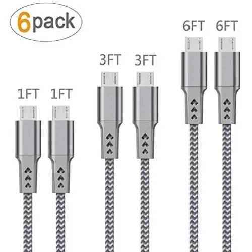 High Speed Micro USB Cable 6-Pack 1FT 1FT 3FT 3FT 6FT 6FT Android Cell Phone Charger Cable Nylon Braided Fast Charging Cord Compatible with Samsung LG HTC Motorola Kindle BlackBerry Xbox PS4 Silver High Speed Micro USB Cable 6-Pack 1FT 1FT 3FT 3FT 6FT 6FT Android Cell Phone Charger Cable Nylon Braided Fast Charging Cord Compatible with Samsung LG HTC Motorola Kindle BlackBerry Xbox PS4 Silver