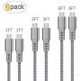 High Speed Micro USB Cable 6-Pack 1FT 1FT 3FT 3FT 6FT 6FT Android Cell Phone Charger Cable Nylon Braided Fast Charging Cord Compatible with Samsung LG HTC Motorola Kindle BlackBerry Xbox PS4 Silver