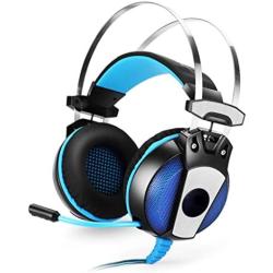 Headset Headphone 3.5mm Gaming Game Earphone Headband with Mic Stereo Bass LED Light for PS4 PC Computer Laptop Mobile Phones (Color : Blue)