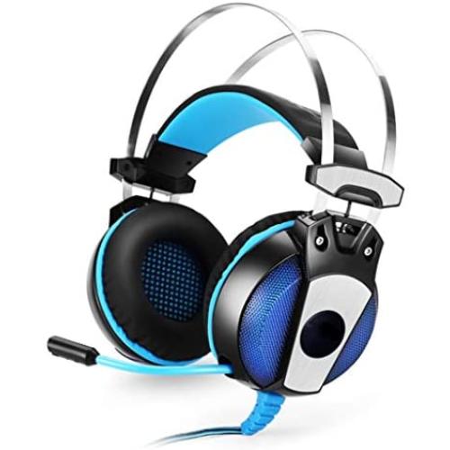 Headset Headphone 3.5mm Gaming Game Earphone Headband with Mic Stereo Bass LED Light for PS4 PC Computer Laptop Mobile Phones (Color : Blue)