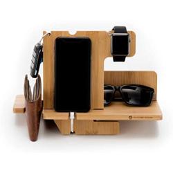 JackCubeDesign iPhone & Apple Watch Charging Dock Stand Made of Bamboo That Charges Multiple Devices and Hold Smartphones, Wallets, and Glasses - :MK242A