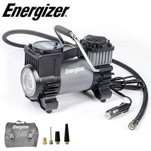 Energizer Portable Air Compressor Tire Inflator, 12V DC Air Pump for Car Tires with Auto Shut Off Function - 120 Max PSI, Preset Pressure Feature, Led Lighting, Digital LCD Display, and Carrying Case
