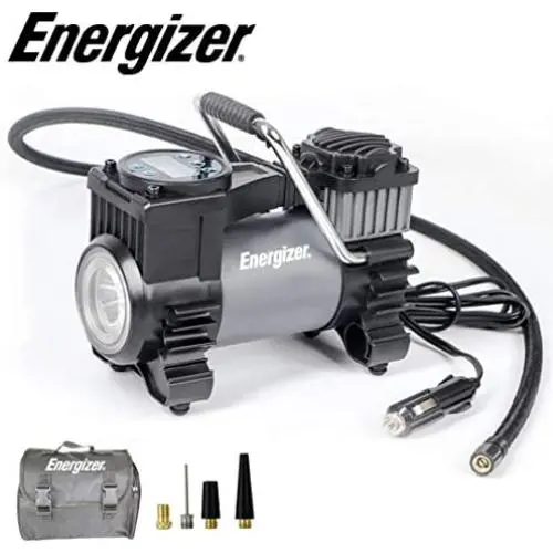 Energizer Portable Air Compressor Tire Inflator, 12V DC Air Pump for Car Tires with Auto Shut Off Function - 120 Max PSI, Preset Pressure Feature, Led Lighting, Digital LCD Display, and Carrying Case