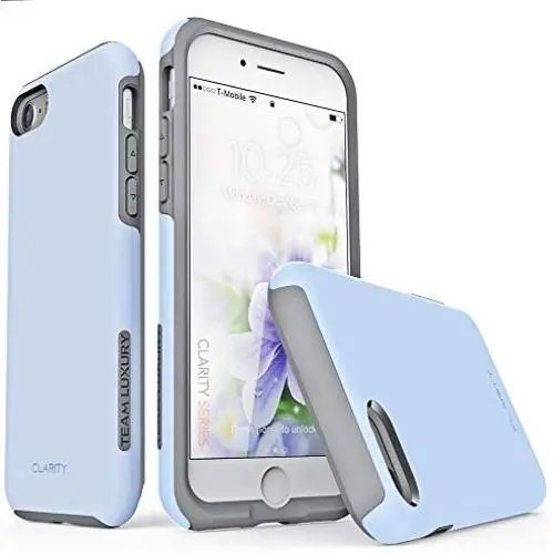 TEAM LUXURY iPhone SE Case 2020, iPhone 8 Case, iPhone 7 Case [Clarity Series] Ultra Defender [Shock Absorbent] Protective Phone Case for Apple iPhone 8/7/SE 2nd Generation 4.7&quot - Serenity Blue/Gray