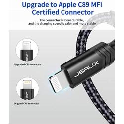 iPhone Charger Cable 6ft, JSAUX [Upgarded C89 Apple MFi Certified] Lightning Cable Nylon Braided USB Fast Charging Cord Compatible with iPhone 11 Xs Max X XR 8 7 6s 6 Plus SE 5 5s, iPad, iPod (Black)