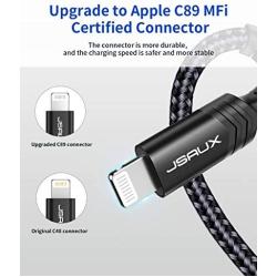 iPhone Charger Cable 6ft, JSAUX [Upgarded C89 Apple MFi Certified] Lightning Cable Nylon Braided USB Fast Charging Cord Compatible with iPhone 11 Xs Max X XR 8 7 6s 6 Plus SE 5 5s, iPad, iPod (Black)