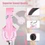 BENGOO Stereo Gaming Headset for PS4, PC, Xbox One Controller, Noise Cancelling Over Ear Headphones Mic, LED Light, Bass Surround, Soft Memory Earmuffs for Laptop Mac Nintendo Switch Games - Pink