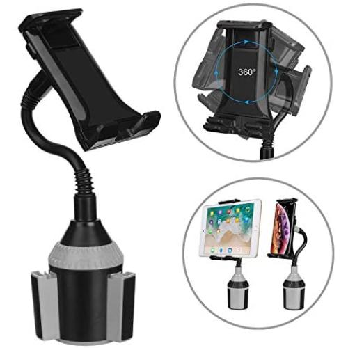 MiaodaM 360° Swivel Cup Holder Phone Mount Universal Adjustable Gooseneck Cup Holder Cradle Car Mount for Cell Phone iPhone 11/11 Pro/XR/XS/XS Max/iPad/iPod Electronics Devices from 4.7 to 10.5