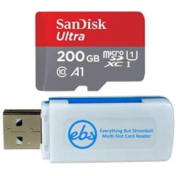 SanDisk 200GB SDXC Micro Ultra Memory Card Works with Samsung Galaxy A10, A20, A70 Cell Phone Class 10 (SDSQUAR-200G-GN6MN) Bundle with (1) Everything But Stromboli MicroSD and SD Card Reader