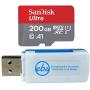 SanDisk 200GB SDXC Micro Ultra Memory Card Works with Samsung Galaxy A10, A20, A70 Cell Phone Class 10 (SDSQUAR-200G-GN6MN) Bundle with (1) Everything But Stromboli MicroSD and SD Card Reader