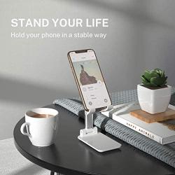 Cell Phone Stand, Foldable Portable Desktop Stand Adjustable Height and Angle Phone Holder for Desk Sturdy Aluminum Metal Stand Compatible with Smartphone/iPad/Kindle/Tablet (White)