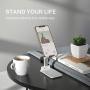 Cell Phone Stand, Foldable Portable Desktop Stand Adjustable Height and Angle Phone Holder for Desk Sturdy Aluminum Metal Stand Compatible with Smartphone/iPad/Kindle/Tablet (White)