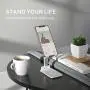 Cell Phone Stand, Foldable Portable Desktop Stand Adjustable Height and Angle Phone Holder for Desk Sturdy Aluminum Metal Stand Compatible with Smartphone/iPad/Kindle/Tablet (White) Cell Phone Stand, Foldable Portable Desktop Stand Adjustable Height and Angle Phone Holder for Desk Sturdy Aluminum Metal Stand Compatible with Smartphone/iPad/Kindle/Tablet (White)