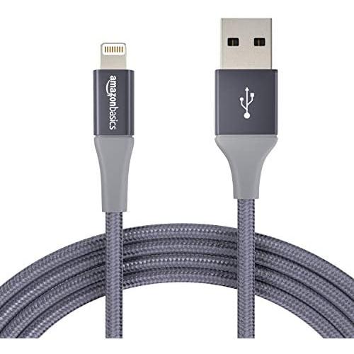 AmazonBasics Double Braided Nylon Lightning to USB Cable, Advanced Collection, MFi Certified Apple iPhone Charger, Dark Gray, 10 Feet