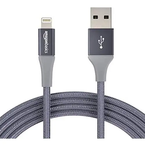 AmazonBasics Double Braided Nylon Lightning to USB Cable, Advanced Collection, MFi Certified Apple iPhone Charger, Dark Gray, 10 Feet AmazonBasics Double Braided Nylon Lightning to USB Cable, Advanced Collection, MFi Certified Apple iPhone Charger, Dark Gray, 10 Feet
