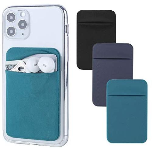 3 Pack Phone Card Holder Stretchy Lycra Stick on Wallet Pocket Credit Card ID Case Pouch Sleeve 3M Adhesive Sticker for Back of iPhone Samsung Galaxy Android Smartphones-Dark Green/Blue Gray/Black