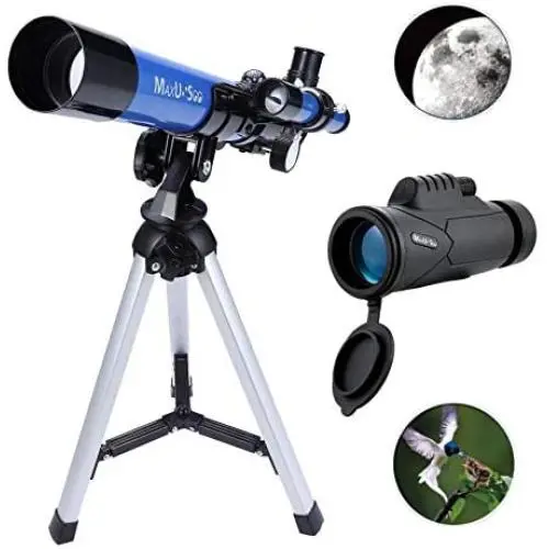MaxUSee Kids Telescope 400x40mm with Finder Scope for Kids & Beginners + Portable 10X42 HD Monocular with BAK4 Prism FMC Lens for Moon Viewing Bird Watching Wildlife Scenery MaxUSee Kids Telescope 400x40mm with Finder Scope for Kids & Beginners + Portable 10X42 HD Monocular with BAK4 Prism FMC Lens for Moon Viewing Bird Watching Wildlife Scenery
