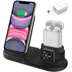 Wireless Charger, 3 in 1 Wireless Charging Station for Apple, Wireless Charging Stand for Apple Watch and iPhone Airpod Compatible for iPhone 11 Pro/X/XS/XR/Xs Max/8 Plus iWatch 5 4 3 2 1 Airpods1 2