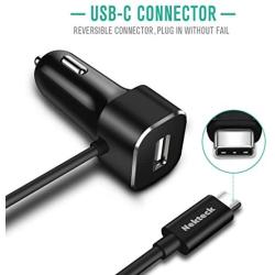 USB Type C Car Charger, Nekteck 27W USB-C Car Charger Adapter with Integrated Built-in Type-C 3.1 Cord and USB Port for Samsung Galaxy S10/S9/Note Series Pixel 3XL iPhone8 LG Nexus HTC and More