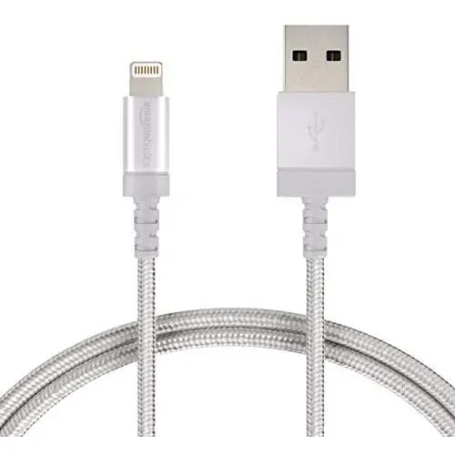 AmazonBasics Nylon Braided Lightning to USB A Cable, MFi Certified Apple iPhone Charger, Silver, 3-Foot AmazonBasics Nylon Braided Lightning to USB A Cable, MFi Certified Apple iPhone Charger, Silver, 3-Foot