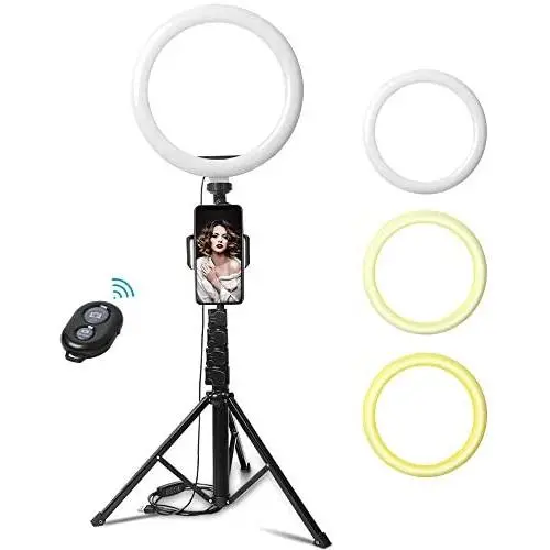 ANOSS 10" Selfie Ring Light for Live Stream/Makeup/TikTok/YouTube Video, Dimmable Ringlight with Extendable Tripod Stand and Phone Holder LED Circle Lights ANOSS 10" Selfie Ring Light for Live Stream/Makeup/TikTok/YouTube Video, Dimmable Ringlight with Extendable Tripod Stand and Phone Holder LED Circle Lights